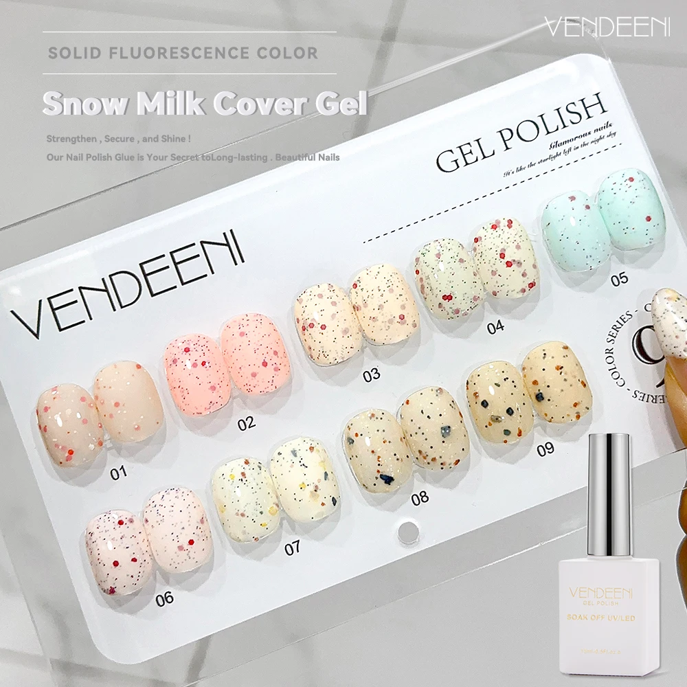 

Vendeeni 9 Colors/Set Snowflake Milk Cap Gel Nail Polish TPO HEMA FREE UV Soak Off Gel Varnish Eggshells Sequins Nail Art Gel