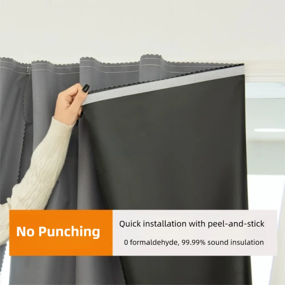 New Solid Color Blackout Curtains Self-adhesive No Drilling Sunshade Curtains Privacy Curtains for Bedroom Bathroom
