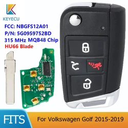 KEYECU FCCID: NBGFS12A01 Replacement Keyless Smart Remote Key 4B 315MHZ Megamos AES 5G0 959 752 BD for Volkswagen Golf 2015-2019