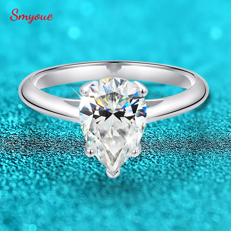 

Smyoue 7*10mm 2ct Pear Cut D Color Moissanite Solitaire Rings for Women 100% 925 Sterling Silver Couple Jewelry Valentine Day