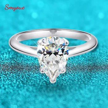Smyoue 7*10mm 2ct Pear Cut D Color Moissanite Solitaire Ring for Women 100% 925 Sterling Silver Couple Jewelry Valentine's Day
