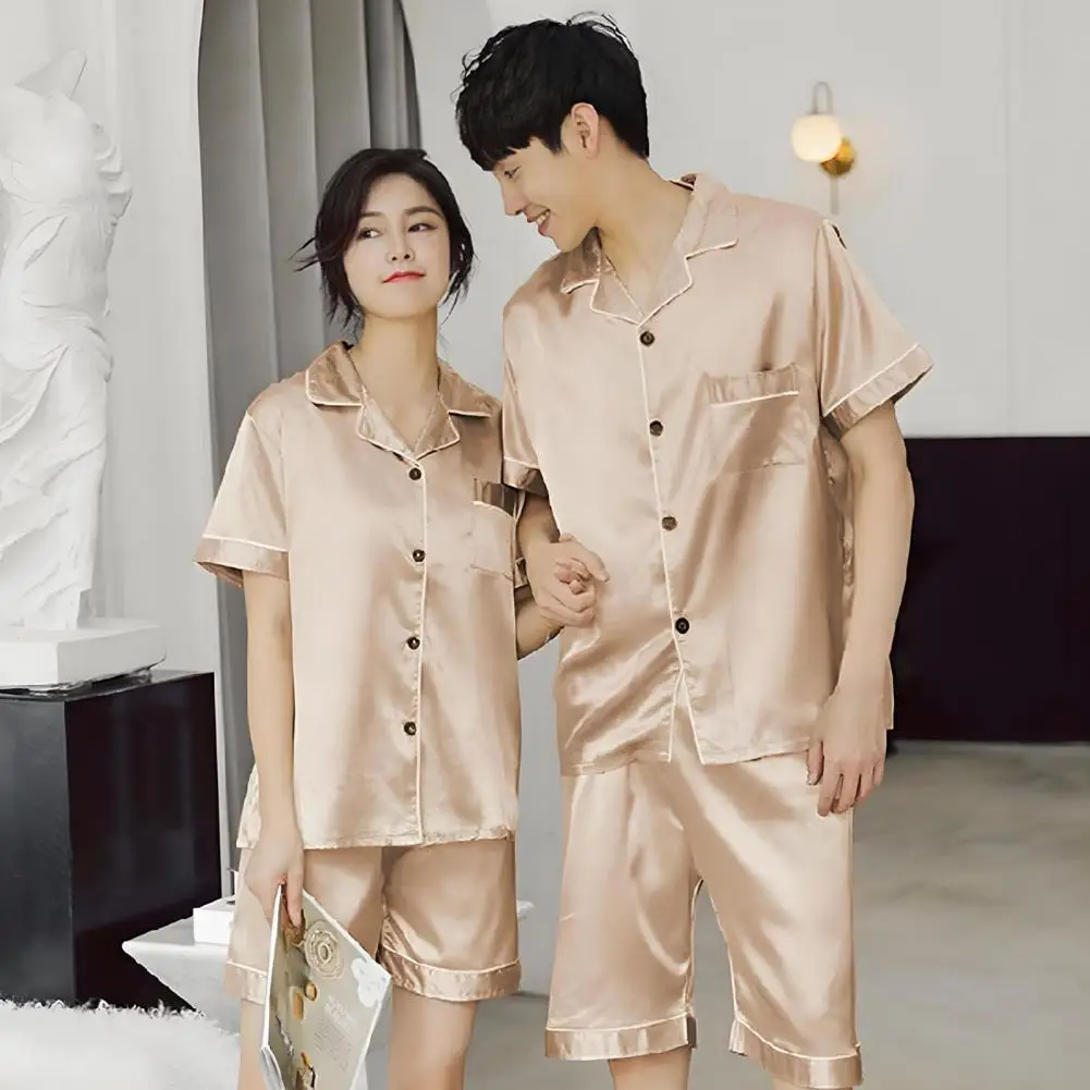Imitation Silk Loungewear Elegant Imitation Silk Pajamas Set with Lapel Shirt Elastic Waist Shorts Summer for Women for Ladies