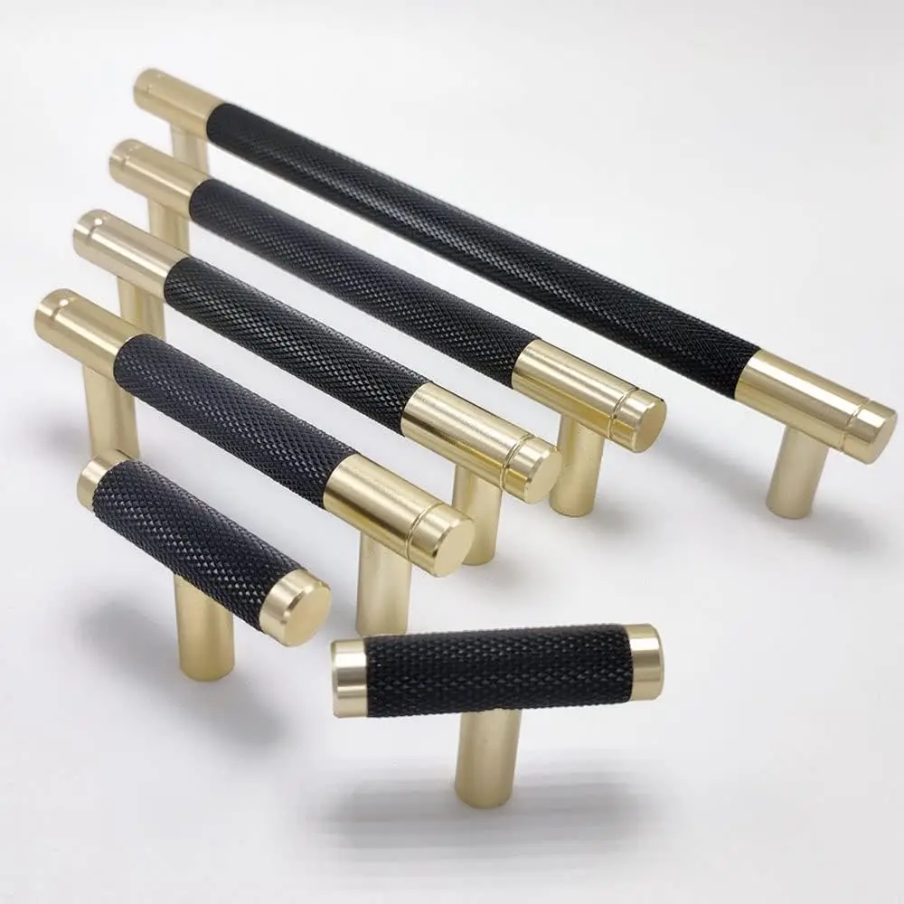 24 Pack 5 Inch 128 mm Bar Cabinet Pulls Gold and Black Knurled Handles for Brushed Gold Drawer Pulls Cupboard Aluminum Handles