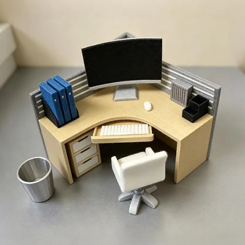 【M】Miniature Desk Chair Computer Scene Decoration Ornament 1/12 Dollhouse Office Workstation Model DIY Sand Table Shooting Props