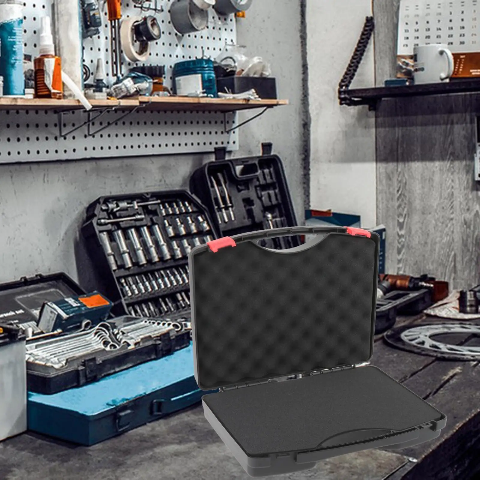 2xProtective Toolbox with Sponge Wear Resistant Lockable for Workplace Outdoor