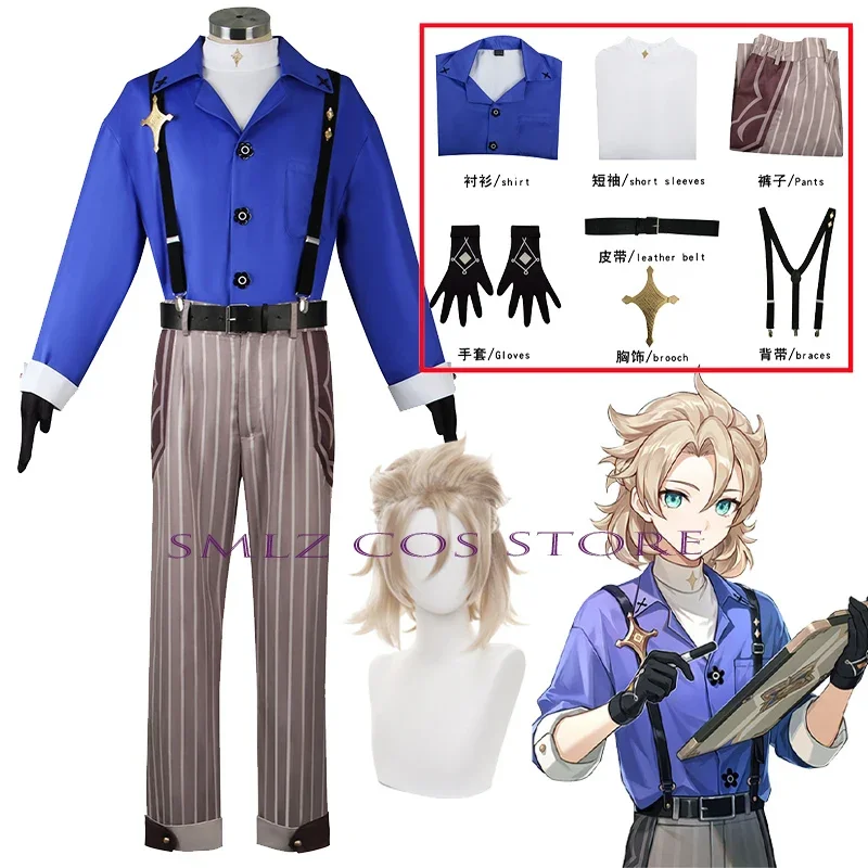 Impact Cospaly Anime Albedo Cosplay Costume Wig Blue Uniform Daily Son Albedo Rompers Halloween Party Outfit or Women
