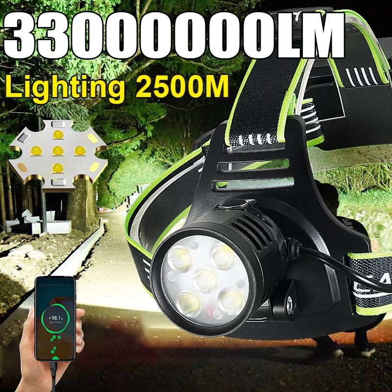 5 LED Most Powerful Headlamp Rechargeable Lamp Fishing Lantern Waterproof Super Bright Headlight Camping Hunting Head Flashlight