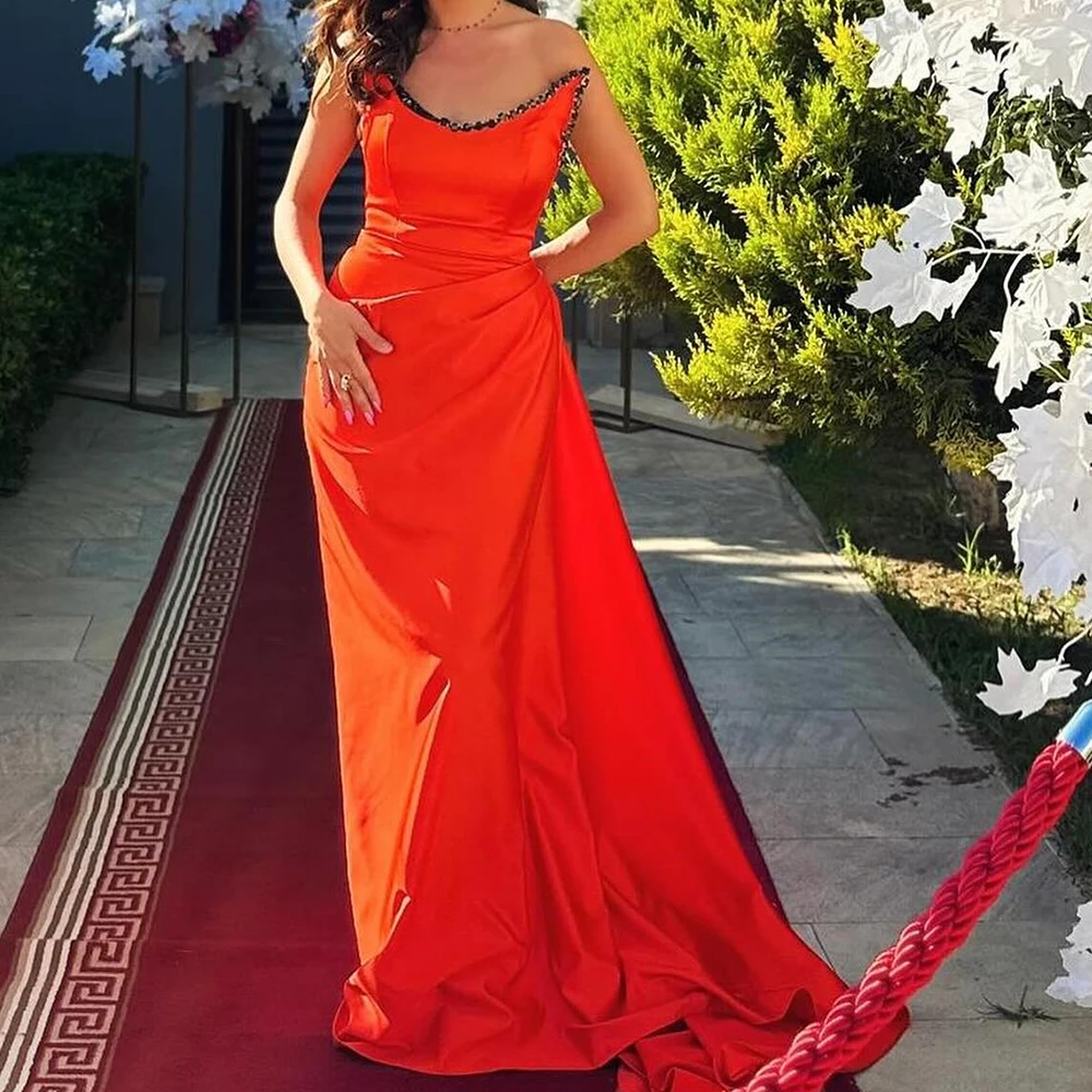 

A-Line Scoop Satin Sleeveless Photo Color Elegant and Temperament Evening Dresses Floor Length Dresses Pleats Saudi Arabia 2024