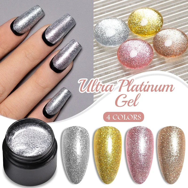 PUENTE Ultra Platinum Gel Nail Polish 5ML Shiny Gold Silver Glitter Painting Gel DIY Drawing Semi Permanent Varnish For Manicure