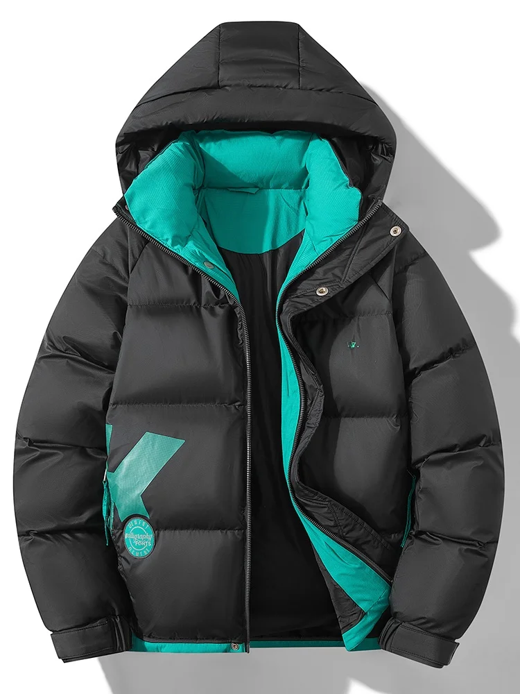 

Зимняя утепленная мужская повседневная куртка-пуховик с капюшоном, ветрозащитная, с цветными вставками, теплая, из полиэфирного волокна, молодежная, модная, на молнии