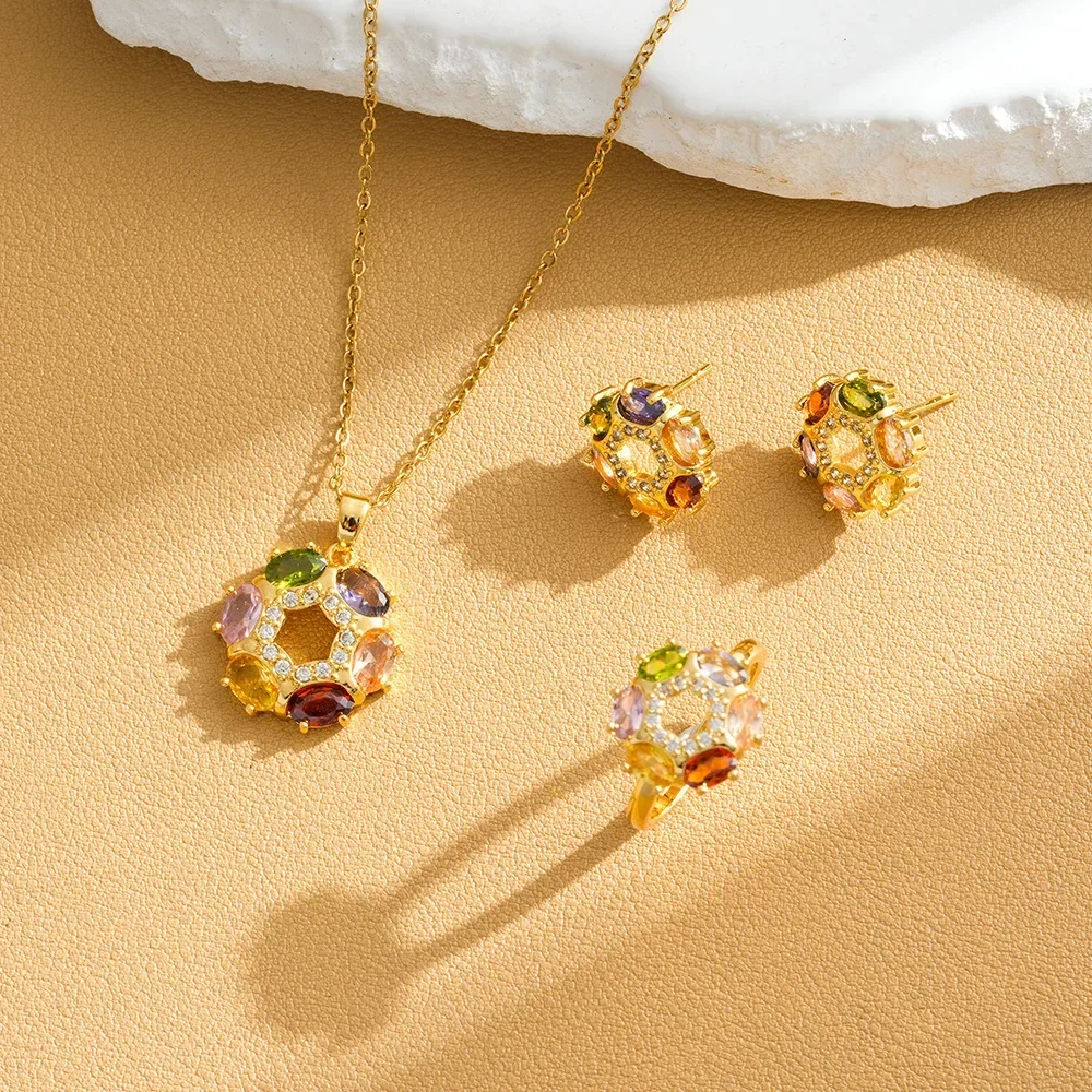 

Новый, нишевый, легкий и роскошный дизайнерский набор подвесок с семицветными цирконовыми цветами знаменитостей интернет-знаменитостей.