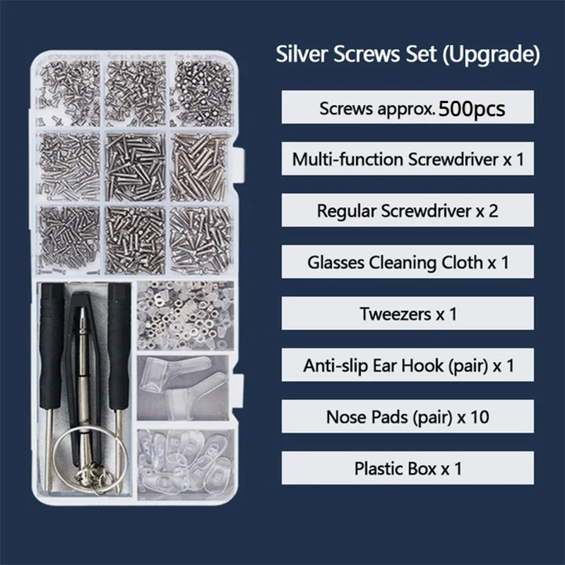500pc Brillen Sonnenbrillen Reparatur Kit Werkzeug Gläser Schraubendreher Schrauben Sets Muttern Nase Pad Optische Reparatur Werkzeug Teile