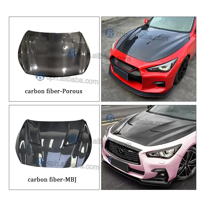 GTR Style Front Replacement Black Wet Carbon Fiber Hood For Infiniti Q50