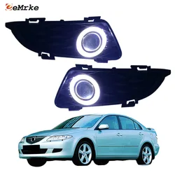 eeMrke LED Angel Eyes DRL Ring PTF For Mazda 6 M6 2003 2004 2005 Daytime Running Lamp H11 55W Halogen Fog Lights Assembly Kits