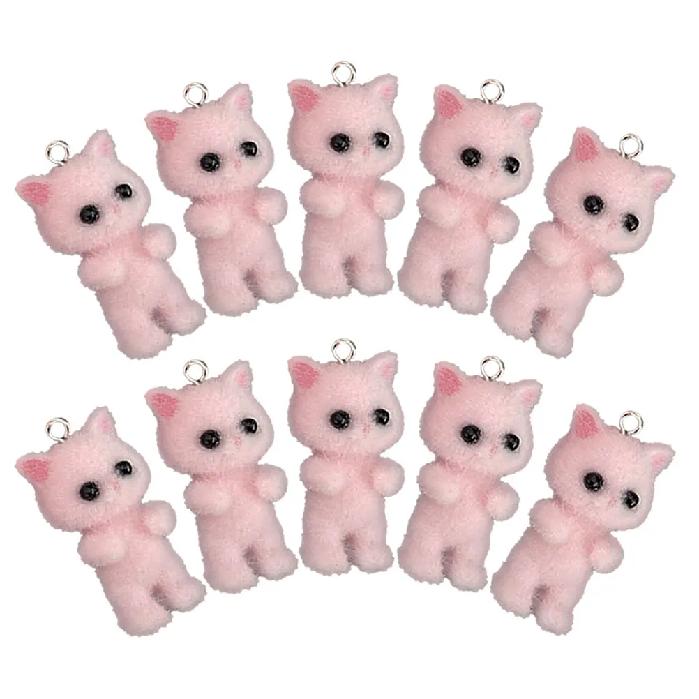 

10pcs Cat Shape Necklace Keychain Pendant Charms for Earrings Custom Flocking DIY Jewelry Making Accessories Valentine Gifts