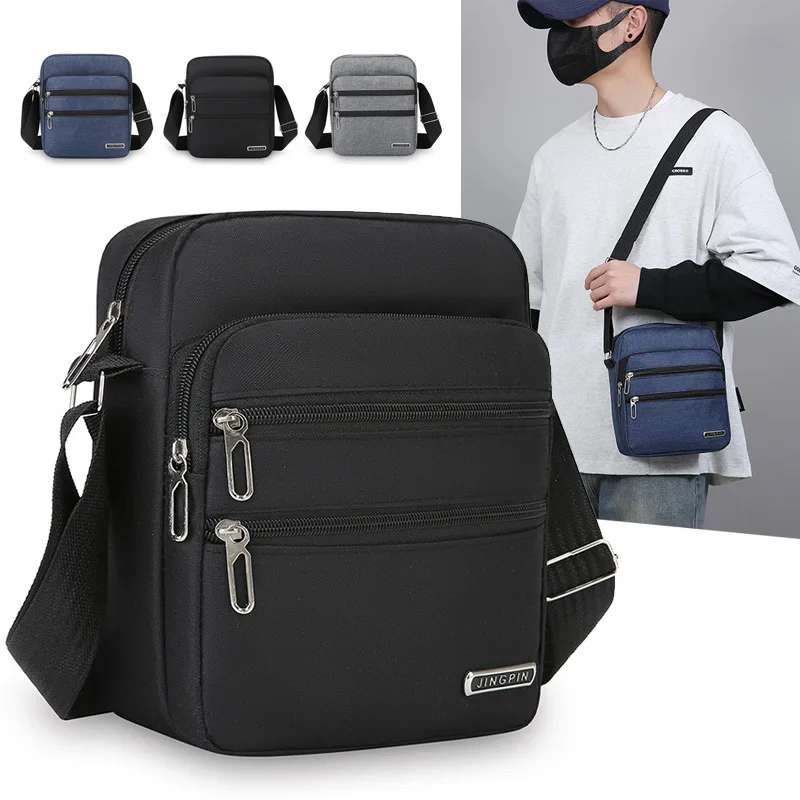 Men's Shoulder Bag Business Leisure Large Capacity Portable Handbag Zipper Multi Layer Waterproof Summer Male's Crossbody Bags