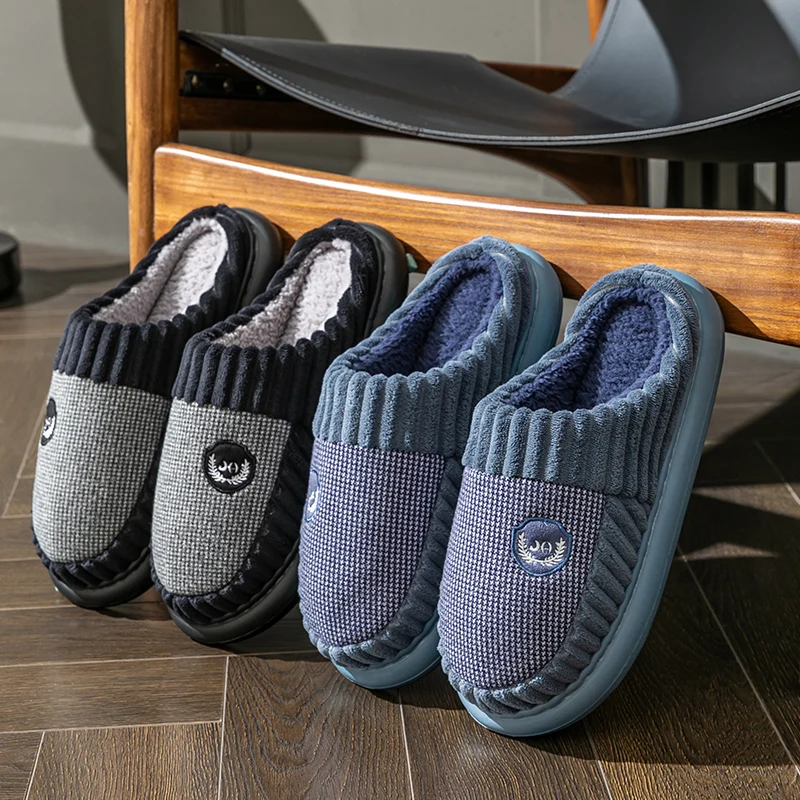 

Мужские плюшевые флисовые тапочки для зимы, толстая подошва из ЭВА с удобной ножкой, мягкая домашняя обувь для дома и улицы.