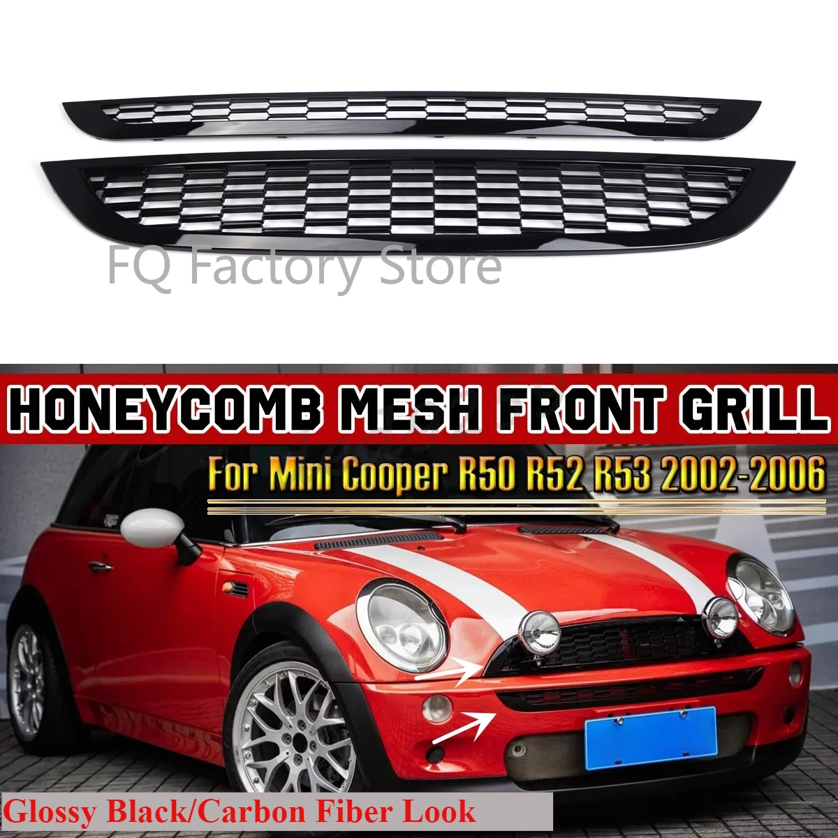 

1 комплект, верхняя нижняя решетка переднего бампера, глянцевая черная сотовая сетчатая защитная крышка для MINI One R50 R52 R53 2002-2006