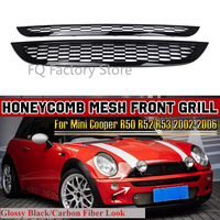 1set Front Bumper Upper Lower Grille Cover Glossy Black Honeycomb Mesh Grill Guard Cover For MINI One R50 R52 R53 2002-2006