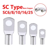 100 Uds SC tipo Terminal de punta de Cable SC6 SC8 SC10 SC16 SC25 bloque de batería de cobre desnudo terminales de Cable agujero 6mm 8mm 10mm conector de engarzado