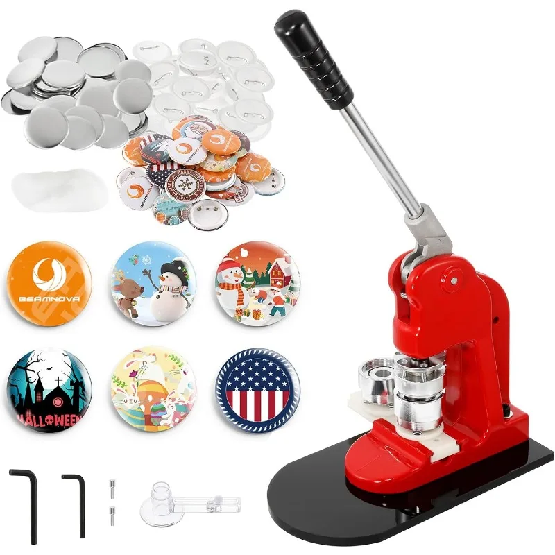 Button Maker Machine DIY Round Pin Maker Kit, 32mm / 1.26 in Badge Press Machine with 1000 Button Blanks Parts Supplies