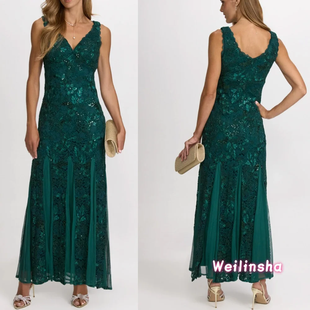 

Изысканное вечернее платье для матери невесты с V-образным вырезом, кружевными аппликациями и пайетками, без рукавов, фасон «русалка», длинное, для гостей на свадьбу