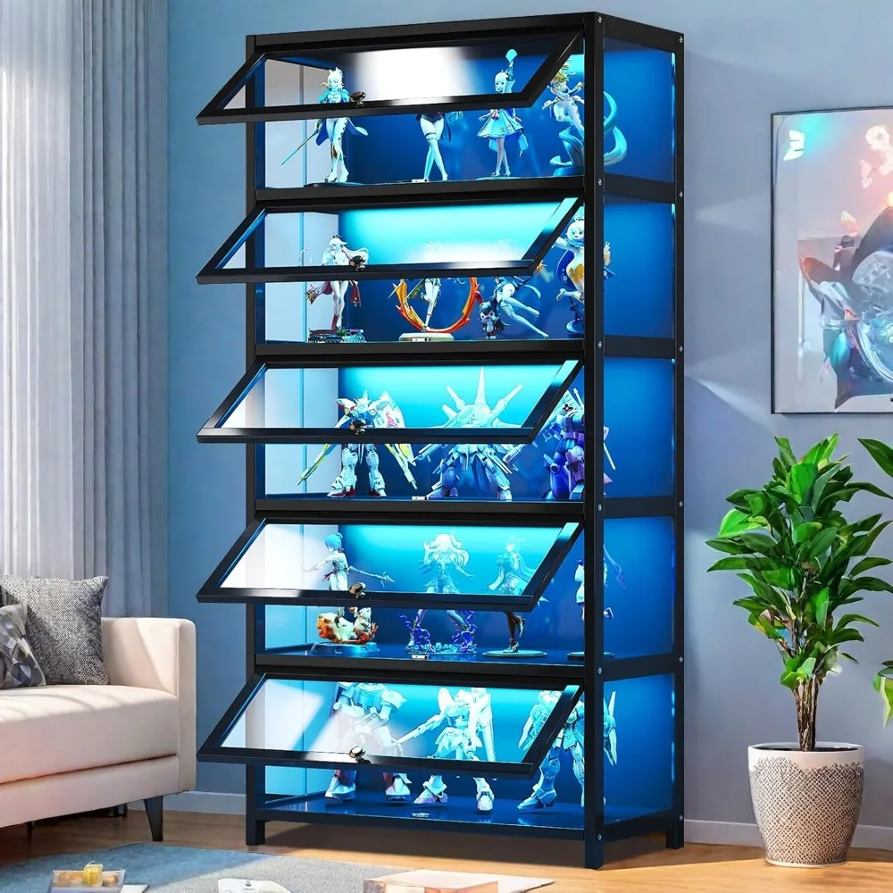 Display Cabinet 5-Tier Storage Shelves with Acrylic Door, Collectibles Organizers Rack & Display Shelf, Bookshelf and Bookcase