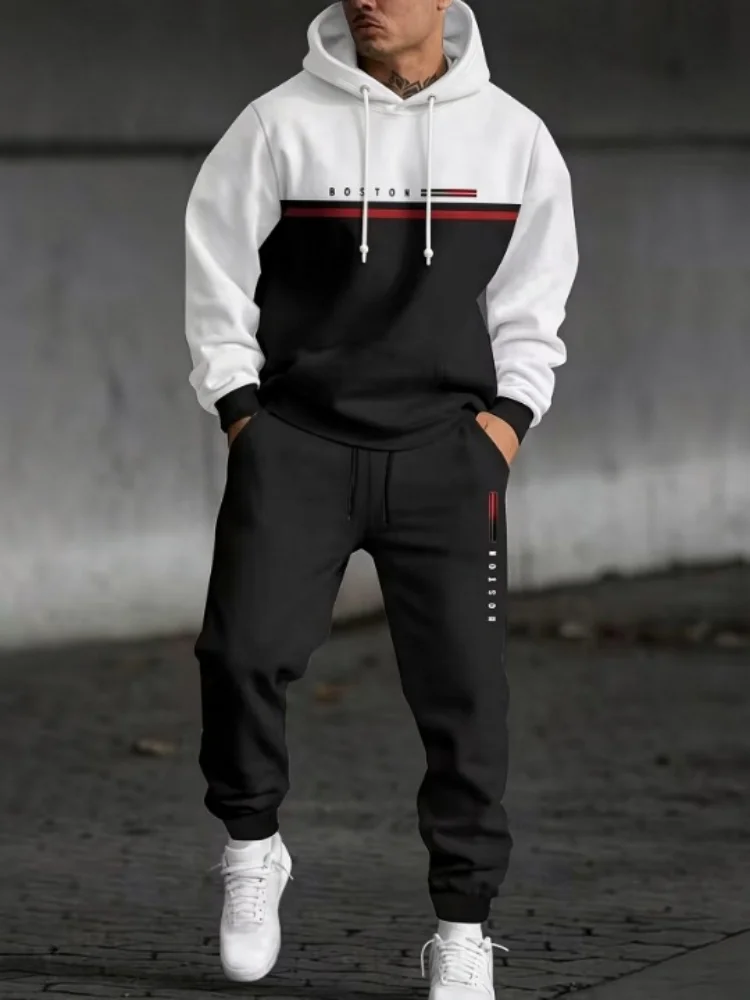 Big Size Men Streetwear Tracksuit Full Print Paint Splash Hoodie Cuffed Jogging Pants Sets Autumn Casual Sportswear Suits