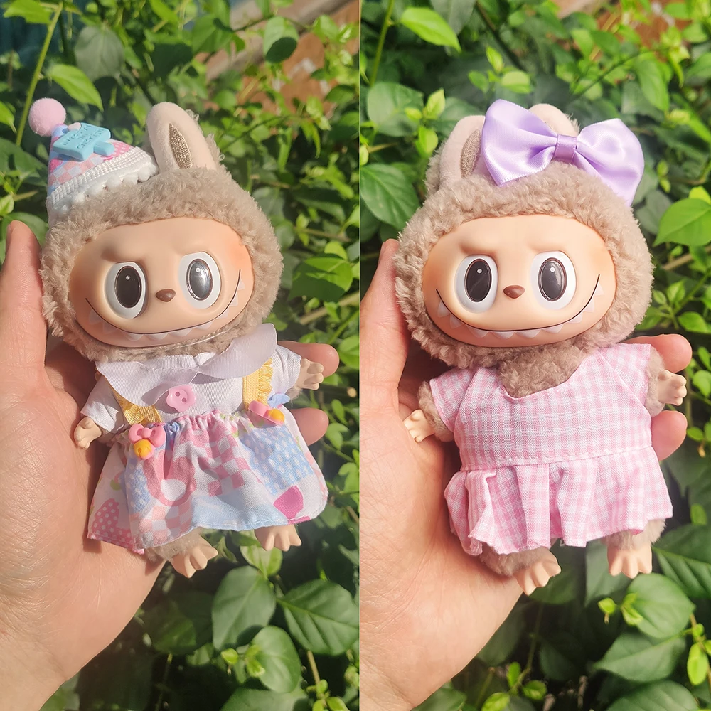 17 سنتيمتر Labubu الملابس دعوى الجلوس حفلة Labubu I II المعبود الوحوش دمية الفينيل كيب فستان DIYOutfit الملابس قبعة اكسسوارات