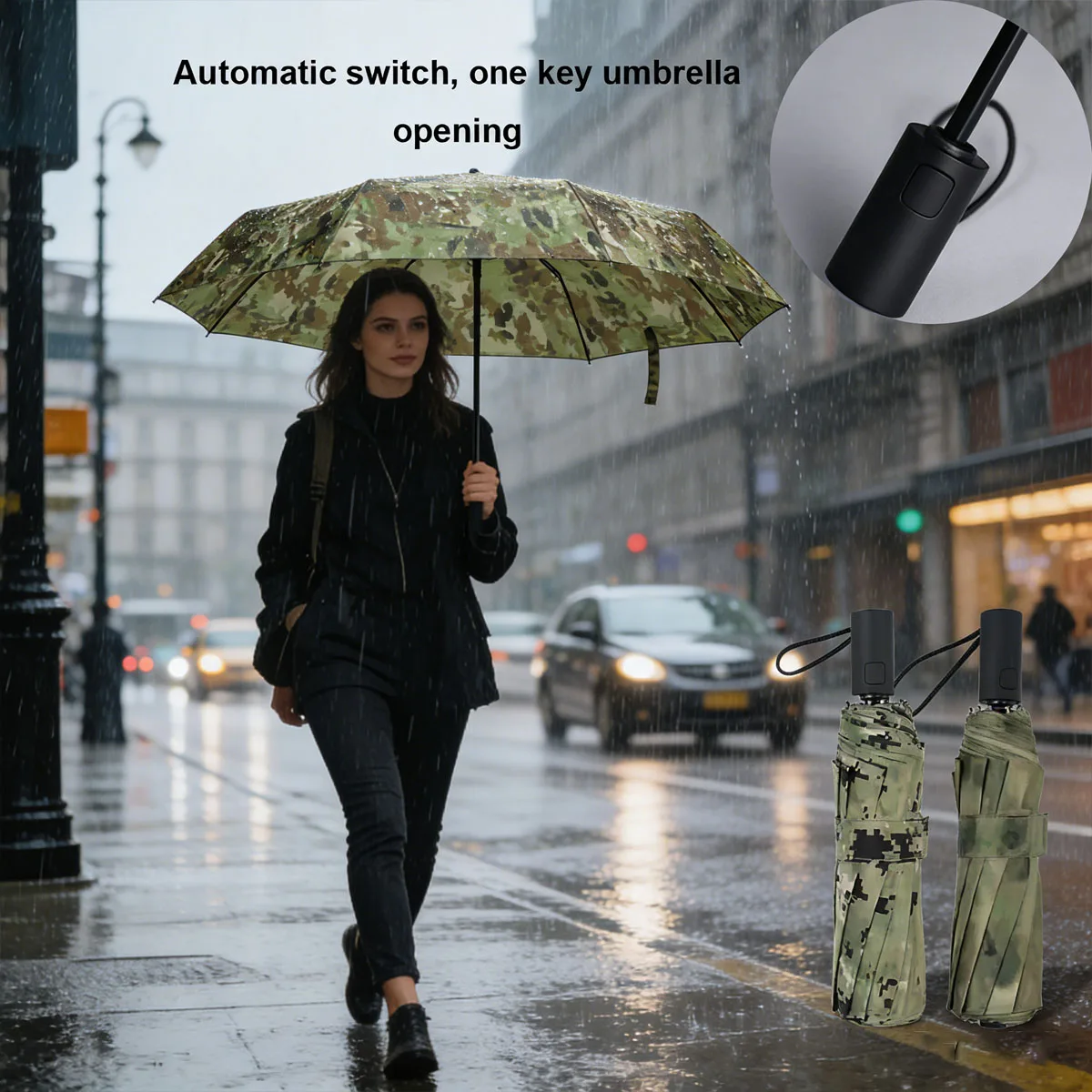 

Автоматический складной зонт для бизнеса, высококачественный, креативный, усиленный, ветрозащитный, с камуфляжным дизайном для мужчин и женщин