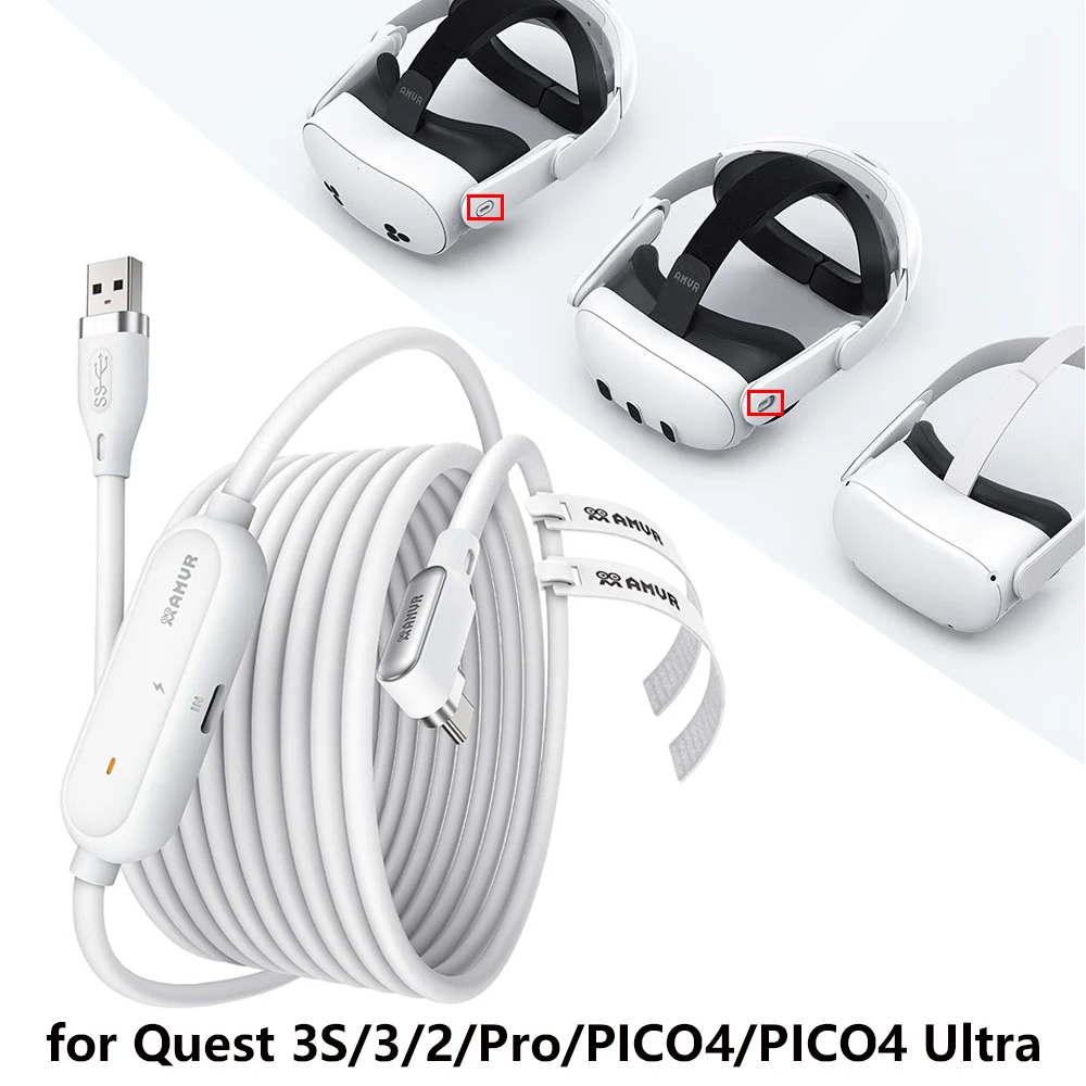 

For AMVR 18W Rechargeable Link Cable for Quest 3/3S/2/Pro Fast Charging Type-C USB Cables for Pico4 /Ultra Compatible PC/SteamVR