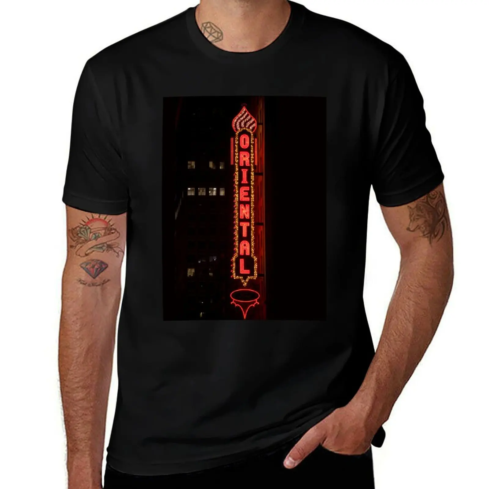 Vintage Oriental Theatre Neon T-Shirt Large Size Casual Tee Shirt T-Shirt