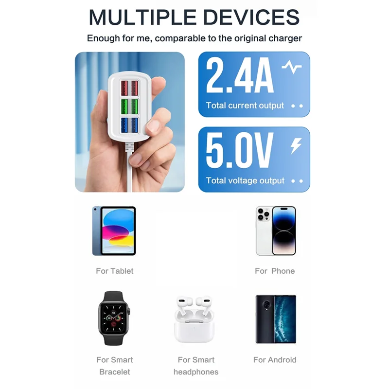 ABGN-cargador de teléfono con tira de alimentación USB, cargador de pared multipuerto para iPhone, Xiaomi, enchufe, divisor de concentrador, enchufe europeo