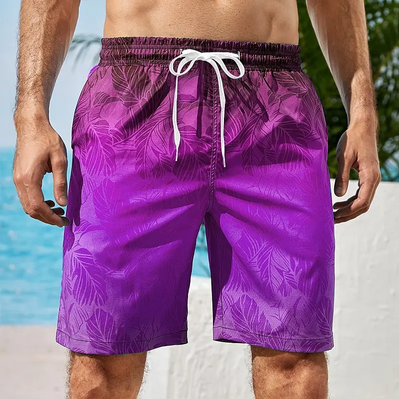 Vacation Couple Beach Pants Men\'s Trendy Gradient Printed Beach Swimming Shorts Quick Drying Loose Beach Swimming Shorts