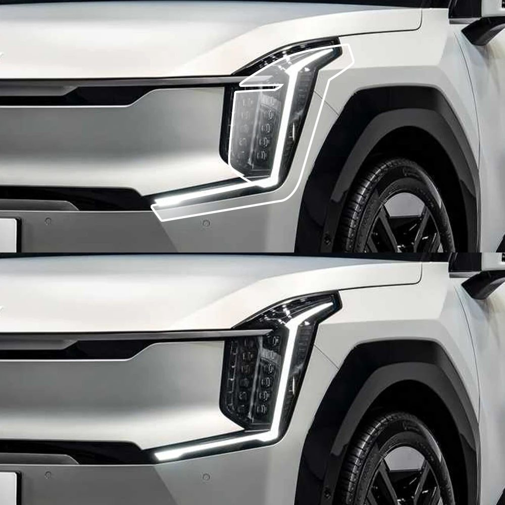 TPU Car Headlight Protective Film for Kia EV9 2024-2026 Smoke Black High-Gloss Pre-Cut PPF Anti-Scratch Vinyl Wrapping Film - view 3