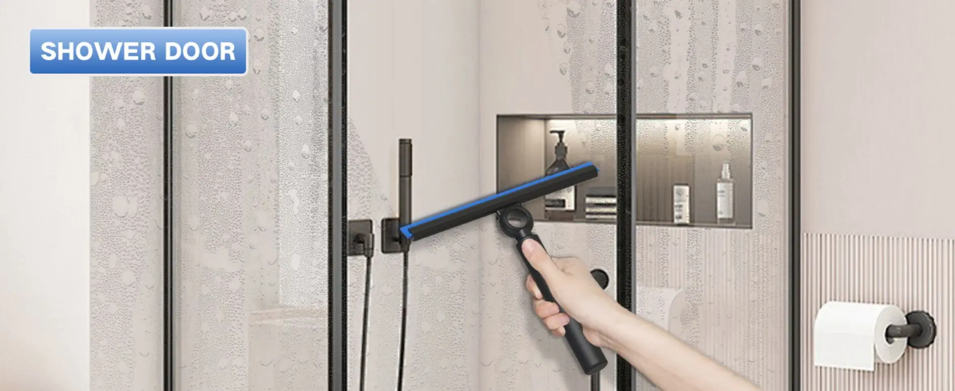 EHOMGUI Duschabzieher für Glastüren, Wischerschaber, Reiniger mit Teleskopgriff, Badezimmerspiegel, Wischerschaber, Glasreinigung – Detail 5