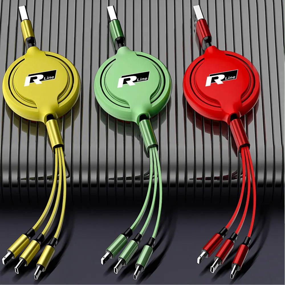 Three In One Data Cable USB Car Charger Head Retractable For Volkswagen VW R Line GTI Golf 5 7 Caddy Passat b6 Tiguan Polo CC