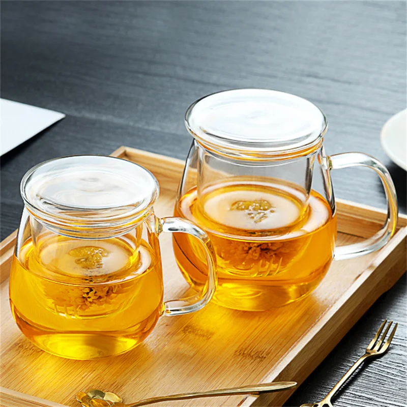 Glass Tea Mug with Lid Filter Coffee Cups Tea Set Mugs Drink Office Mug Transparent Drinkware Glass Cup Chinese Style Teaware