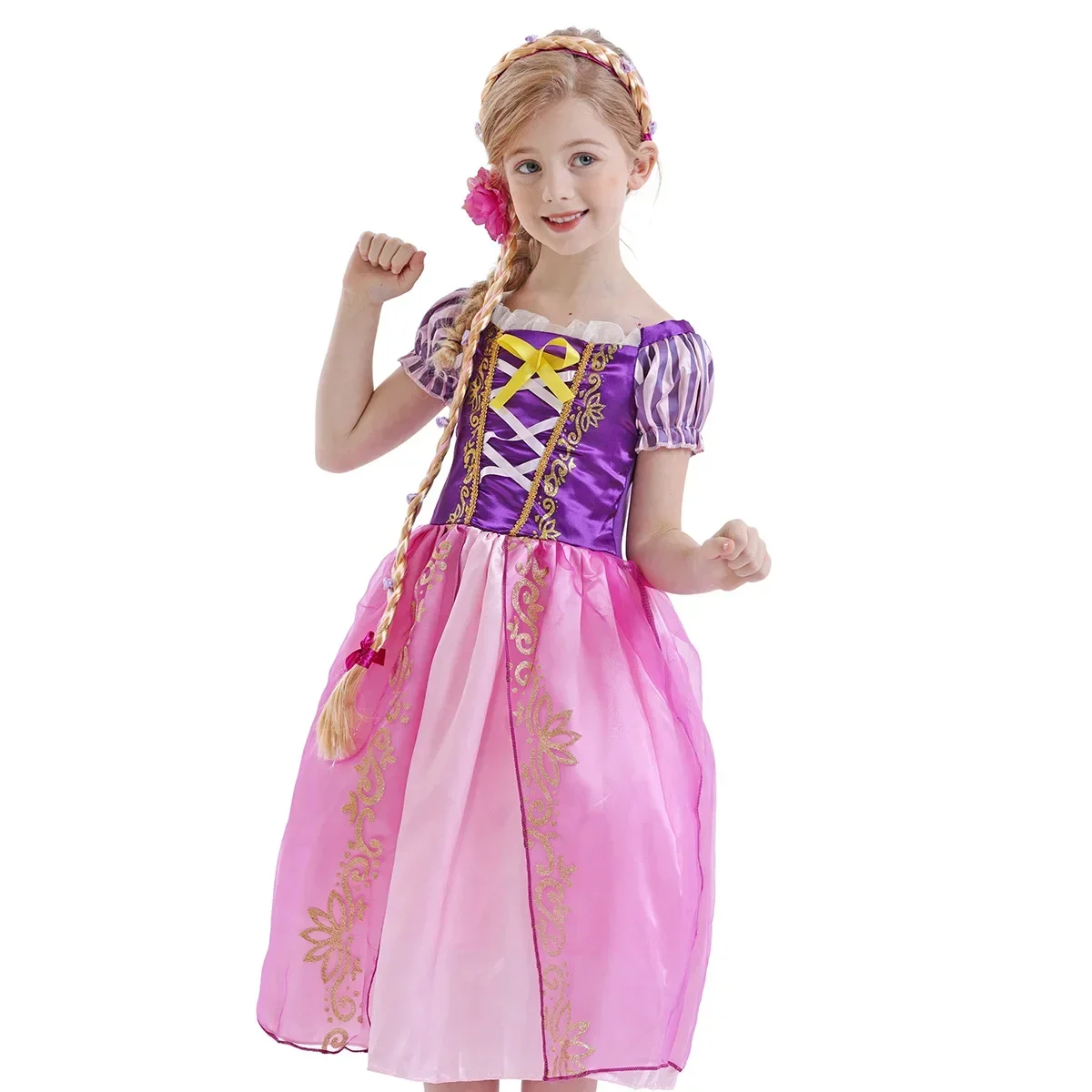 Disney Girl Role Play Rapunzel Princess Dress for Kids Halloween Cosplay Tangled Costume Birthday Party Sequins Mesh Bow Clothes view 3