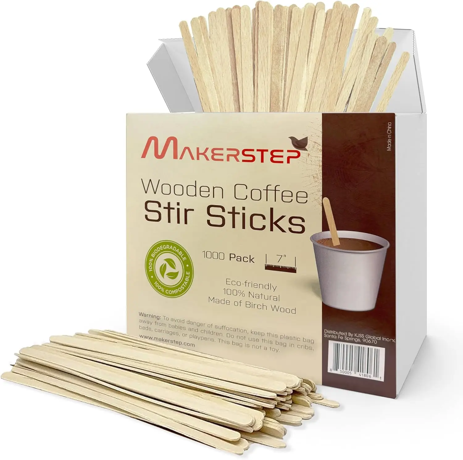 

Birch Wood Coffee Stirrers 7 Inch 1000 Pack Sturdy Splinter Free Round End for Hot Drinks