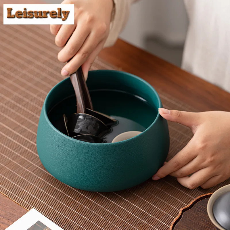 Zen Black Pottery Large Capacity Jianshui Tea Wash Bowl Tea Residue Bucket Tea Garbage Can Household Chaxi Equipment Decoration