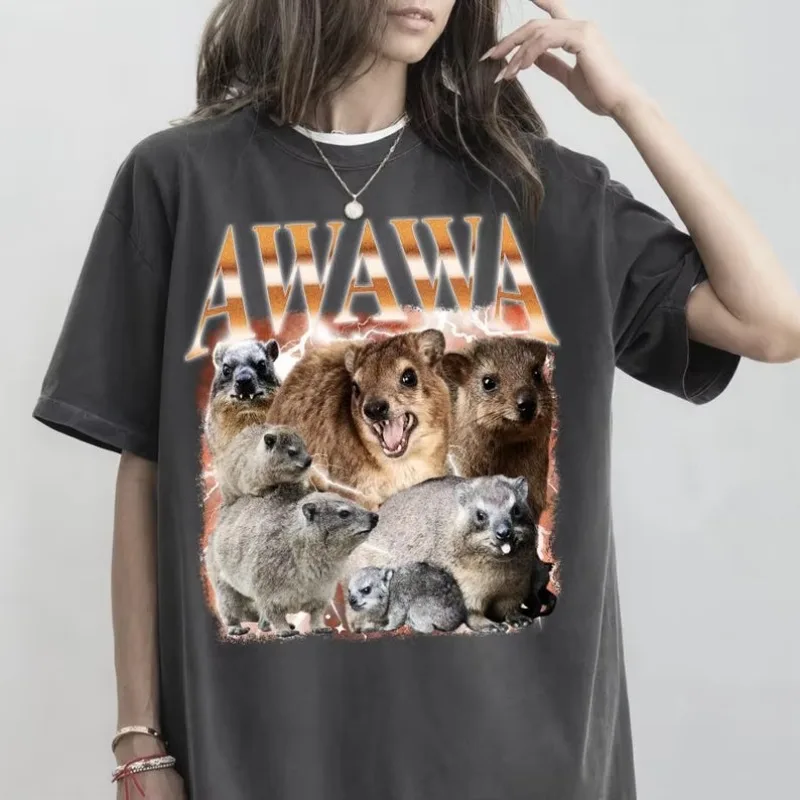 Women's Retro Awawa Hyrax Pattern T-shirt Retro 90s Rock Meme T-shirt Y2k, Suitable for All Seasons Unisex Style