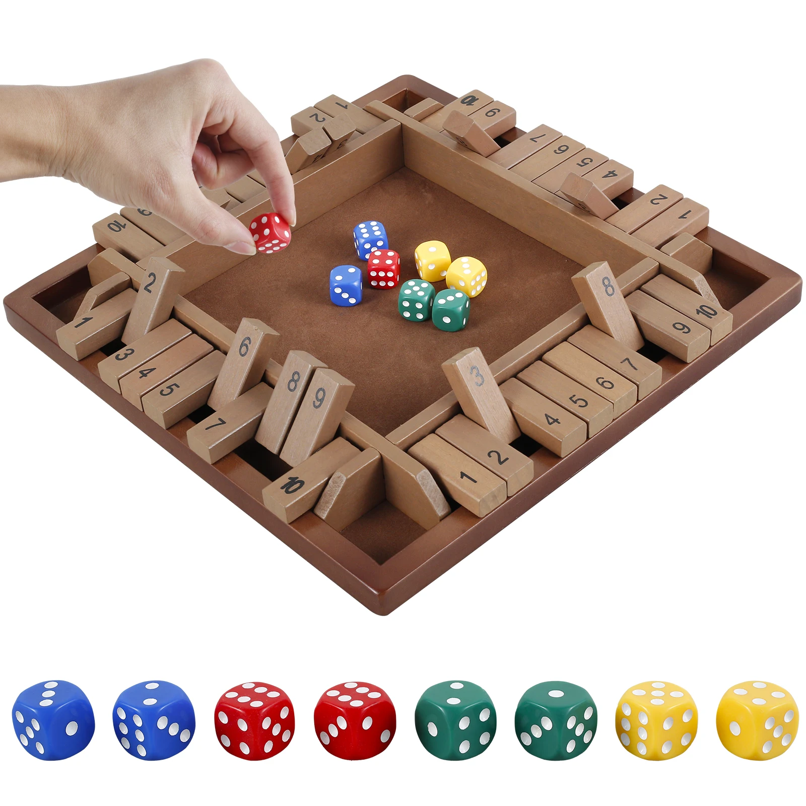 Shut The Box Dice Games 2 to 4 Players Wooden Board Table Math Game with 8 Dice Funny Close The Box Board Game Portable Family