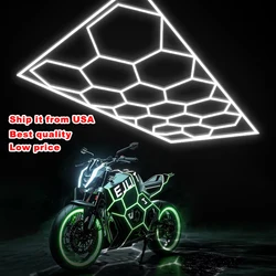Hexagon Led Garage Lights with Frame 14 Hex Grid 672W 108000 LM Super Bright Led Garage Ceiling Lights 6500K Hex Led Lights
