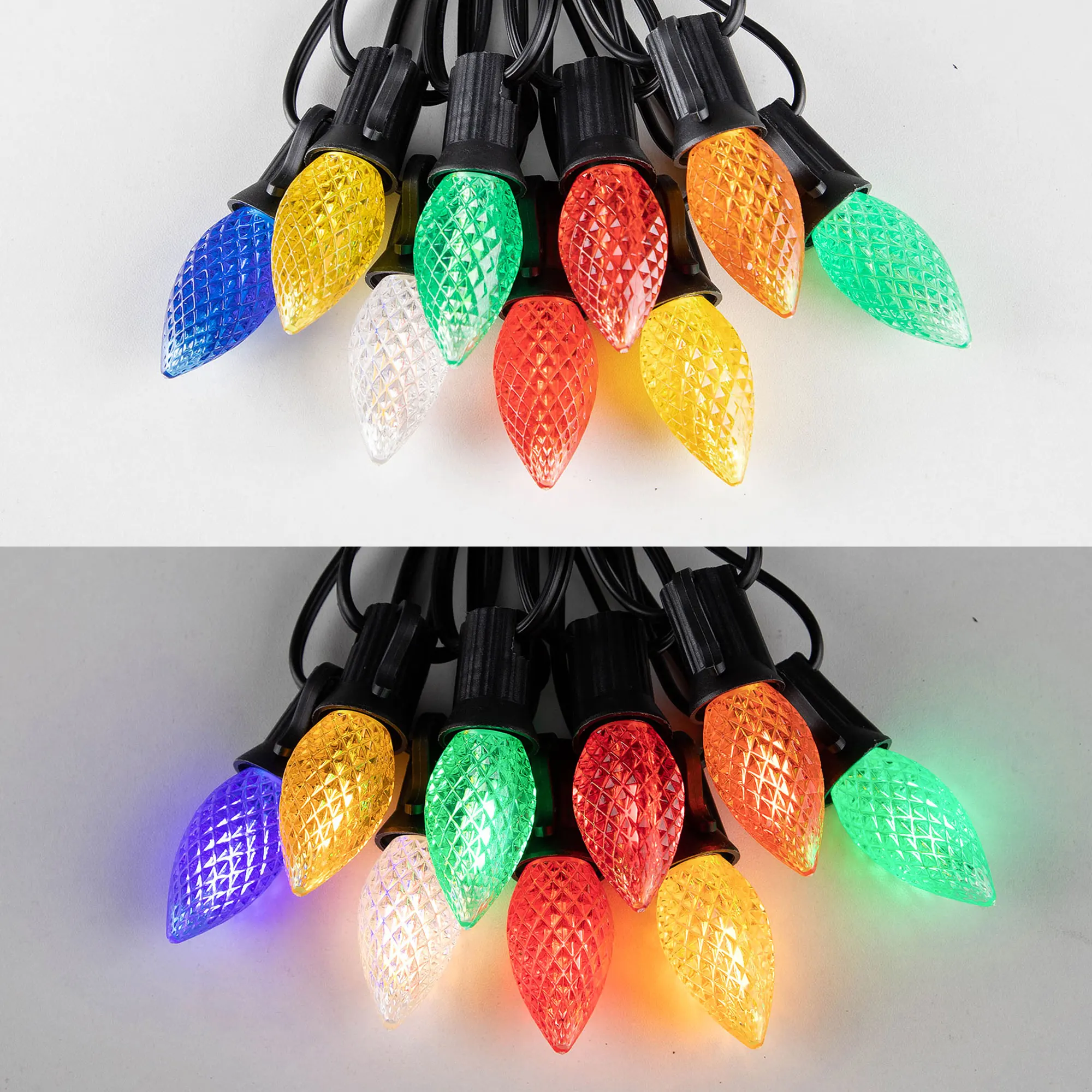 25FT 65FT Outdoor String Lights C7 Plastic Shatterproof Colored Connectable Garden RGB Garland Fairy Hanging Light Chain Decor