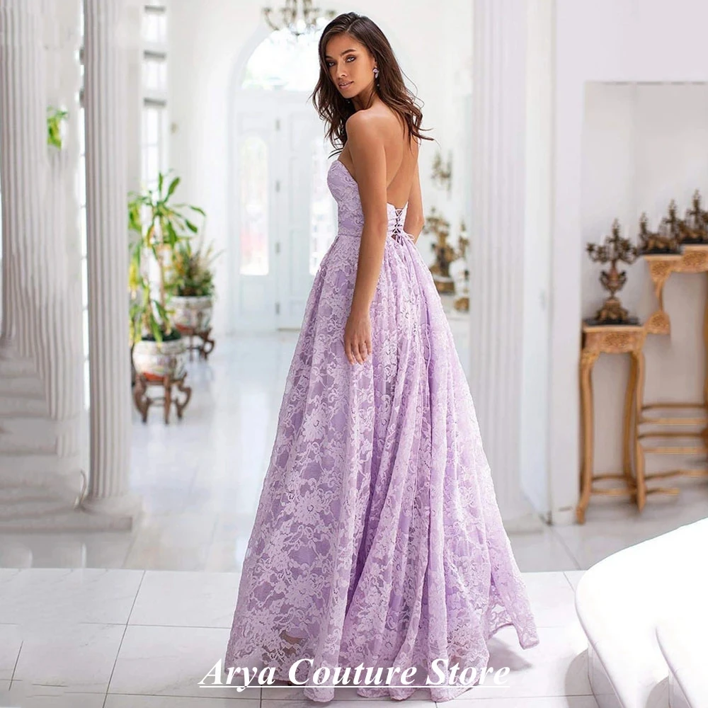 Elegant Purple Full Lace Evening Dresses Sweetheart Neck Long Formal Customized Women Corset Sexy Party Gown Robes De Soirée