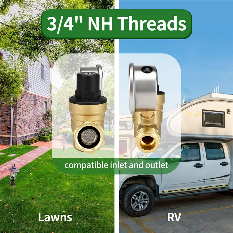 1 قطعة RV منظم ضغط المياه صمام منظم الضغط مع مقياس ومدخل مرشح الشاشة ، النحاس خالية من الرصاص #3