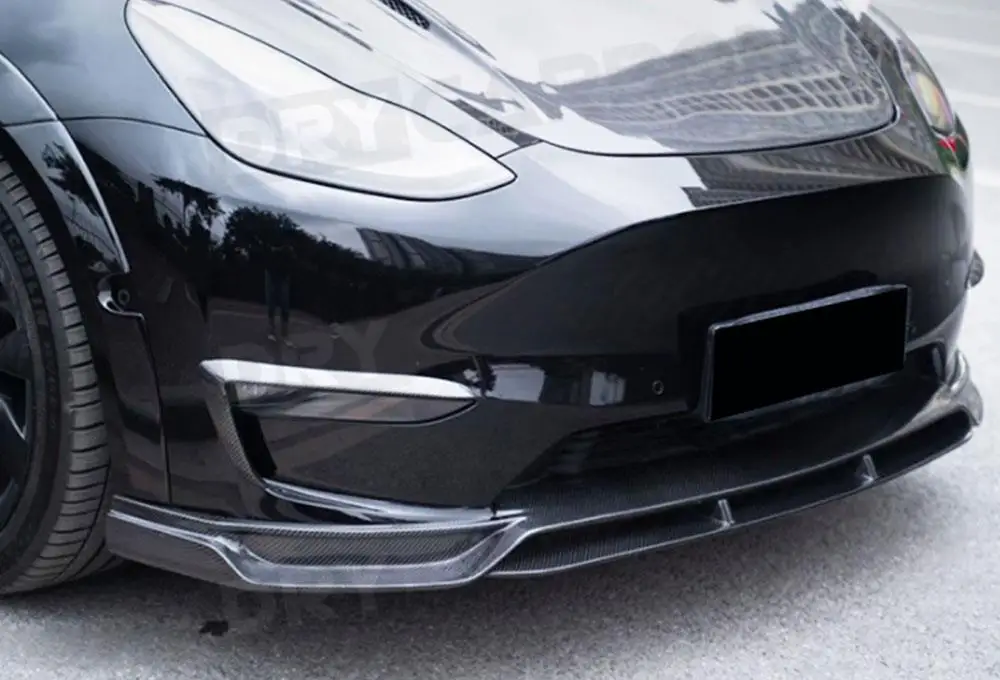 Carbon Fiber Front Bumper Lip Spoiler Diffuser Chin For Tesla Model Y FRP Front Bumper Chin Lip Spoiler BodyKit