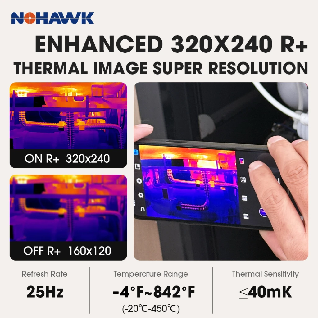 كاميرا Nohawk الحرارية 256x192 دقة فائقة 160x120 تصوير حراري بدقة IR لـ USB-C iOS وAndroid -4~842 ° F درجة الحرارة #3