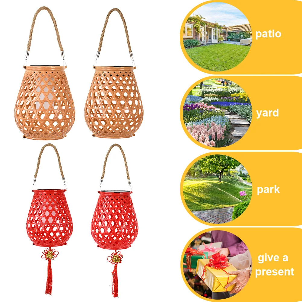 

Natural Bamboo LED Decor Garden Light IP65 Waterproof Hanging Rattan Weaving Solar Garden Lantern for Yard Patio Home Decoration